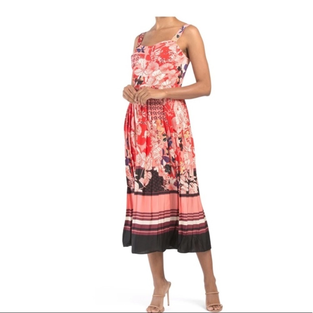 NWT Dalia MacPhee Floral Printed Pink Dress Pleated b2